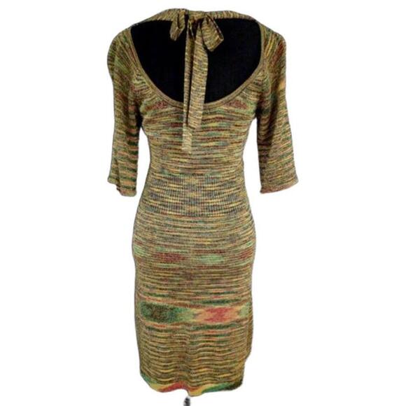 Vintage GUESS Jeans  Multicolor Short Sleeve Smocked Back Tie Knit Dress Small - Picture 3 of 10